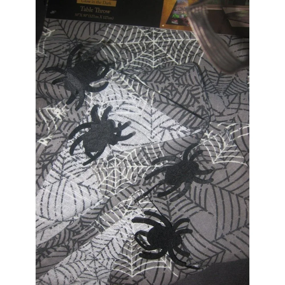 Cynthia Rowley Curious Halloween Table Throw Spiders ~ Glow in the Dark ~ Webs
